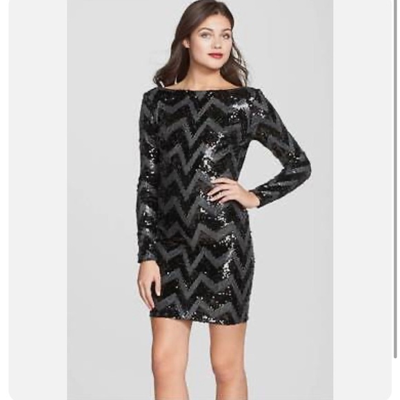DRESS THE POPULATION 'LOLA' CHEVRON SEQUIN BODY-CON MINI DRESS XS - Picture 1 of 11